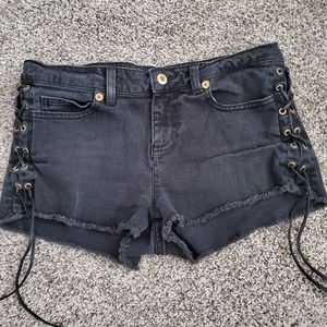 Black denim shorts